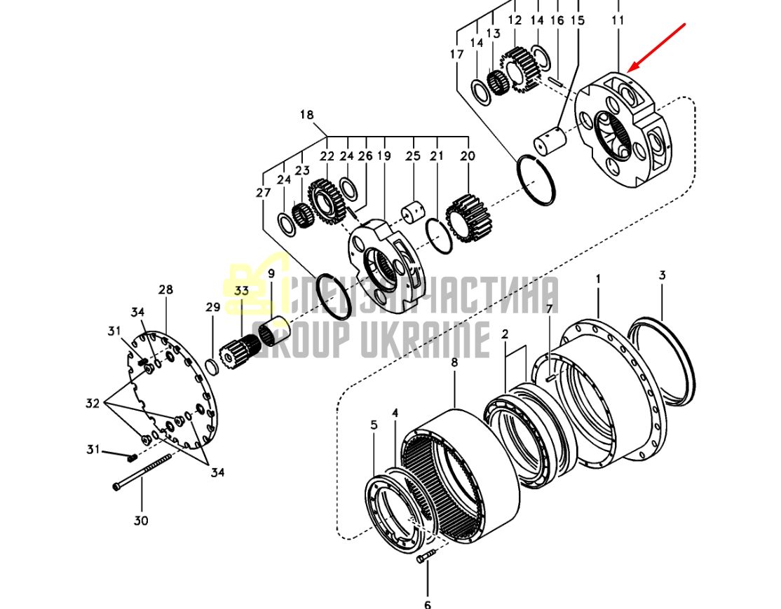 SA7117-30210 Блок сателлитов редуктора хода Volvo EC 140, 150, 160, 170, 180, 210, 220