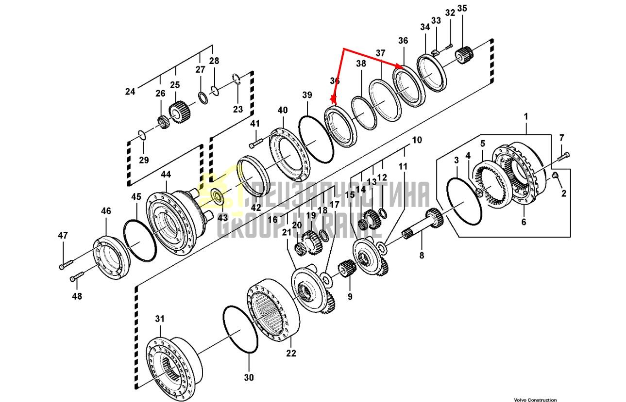 Сальник бортового редуктора 14535327 Volvo EC650, EC700 даукон, уплотнение