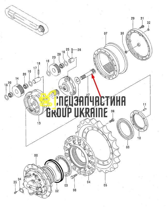 2043769 Вал редуктора хода Hitachi ZX120