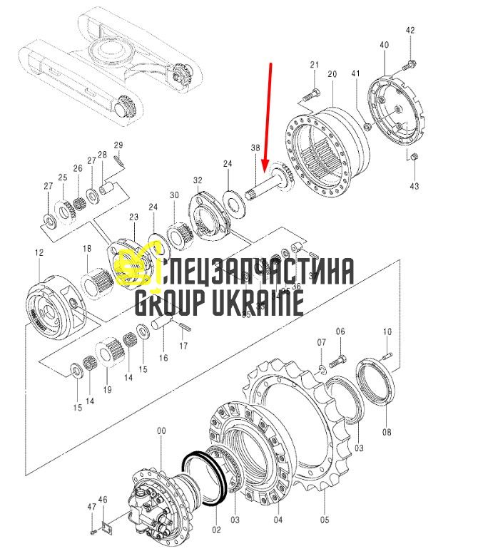 2049585 Вал редуктора ходу HITACHI ZX200