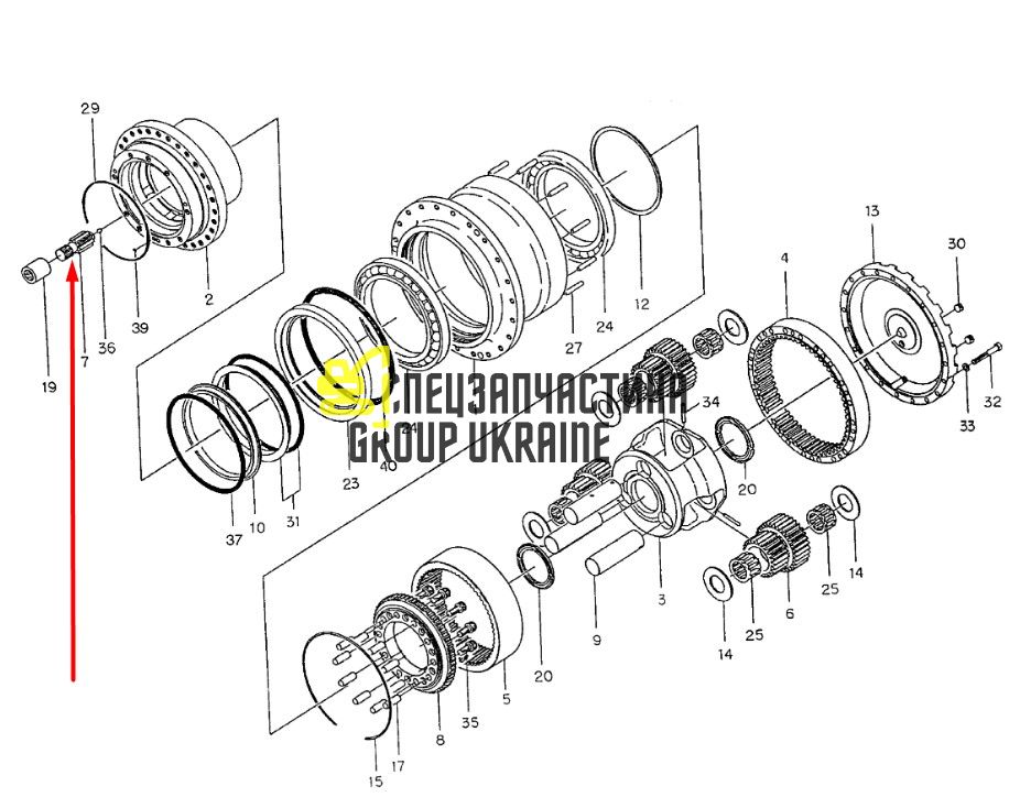 1.403-00111 (119537, XKAH-00445) Вал-шестерня Doosan Solar 225LC-V